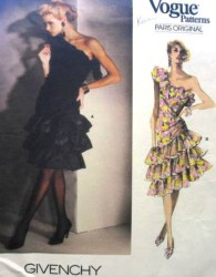 1702 GIVENCHY RUFFLED 1 SHOULDER DRESS PATTERN 12, 10, 8